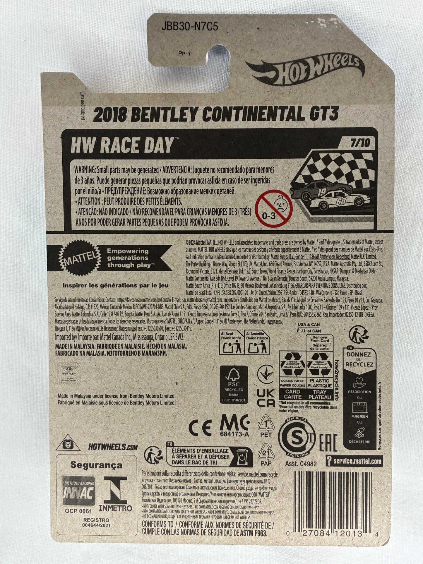 Hot Wheels 2018 Bentley Continental GT3 – HW Race Day – Mint Card (162/250)