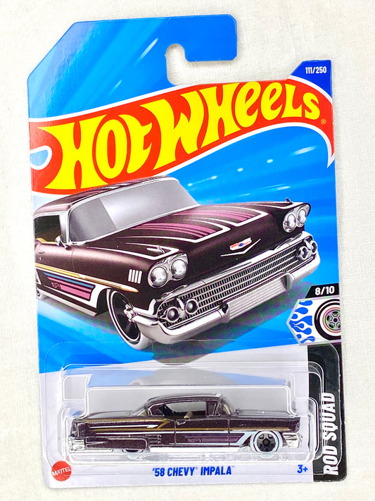 Hot Wheels ’58 Chevy Impala – Rod Squad | Purple Lowrider | 111/250 (2022) Mint Carded