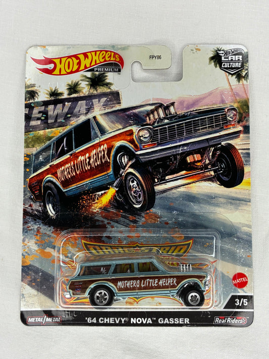 Hot Wheels Car Culture Drag Strip Demons ‘64 Chevy Nova Gasser – Mother’s Little Helper | Real Riders