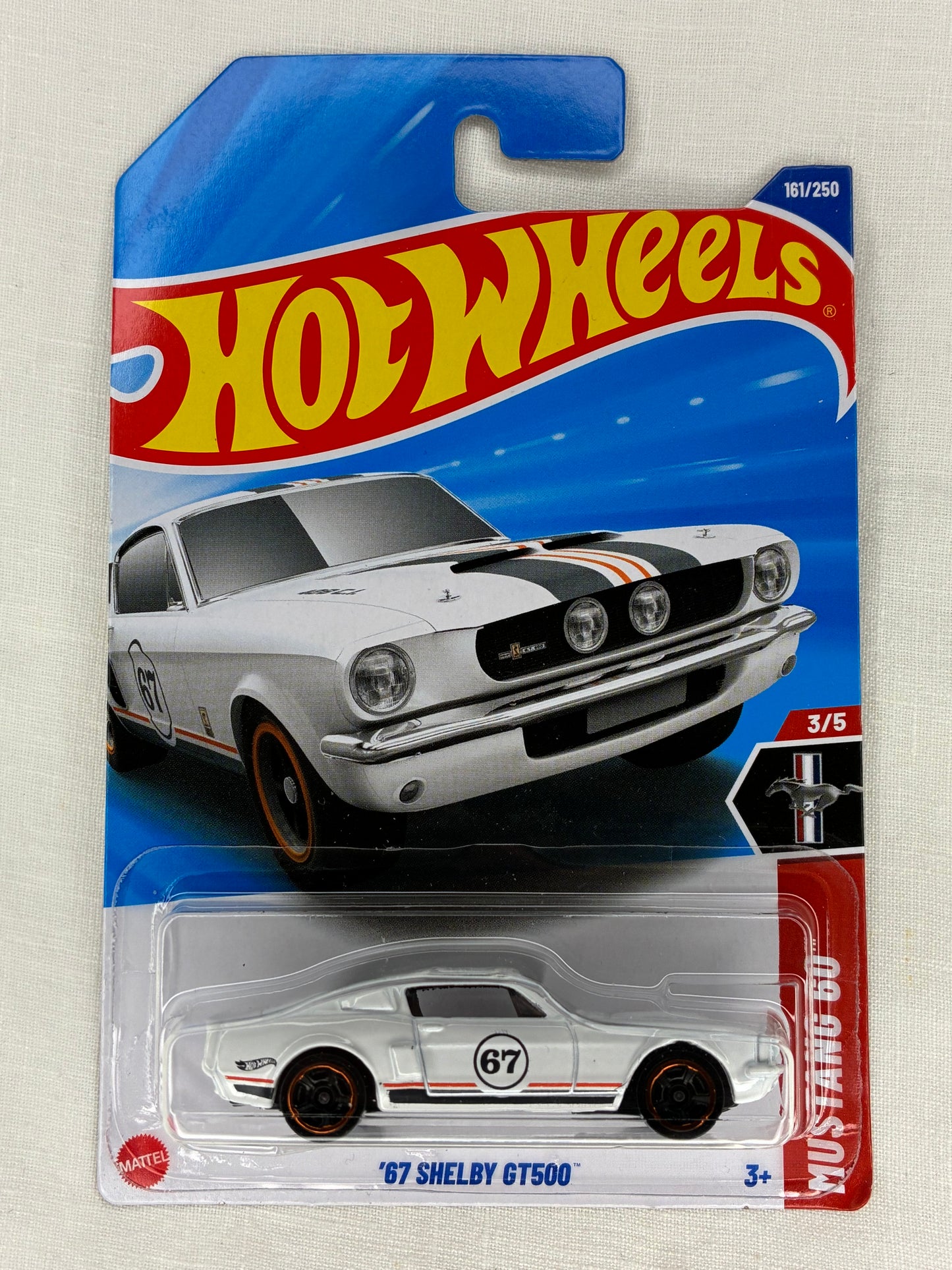 Hot Wheels ’67 Shelby GT500 | White with Red & Black Racing Stripes | Mustang 60th | Mint Card
