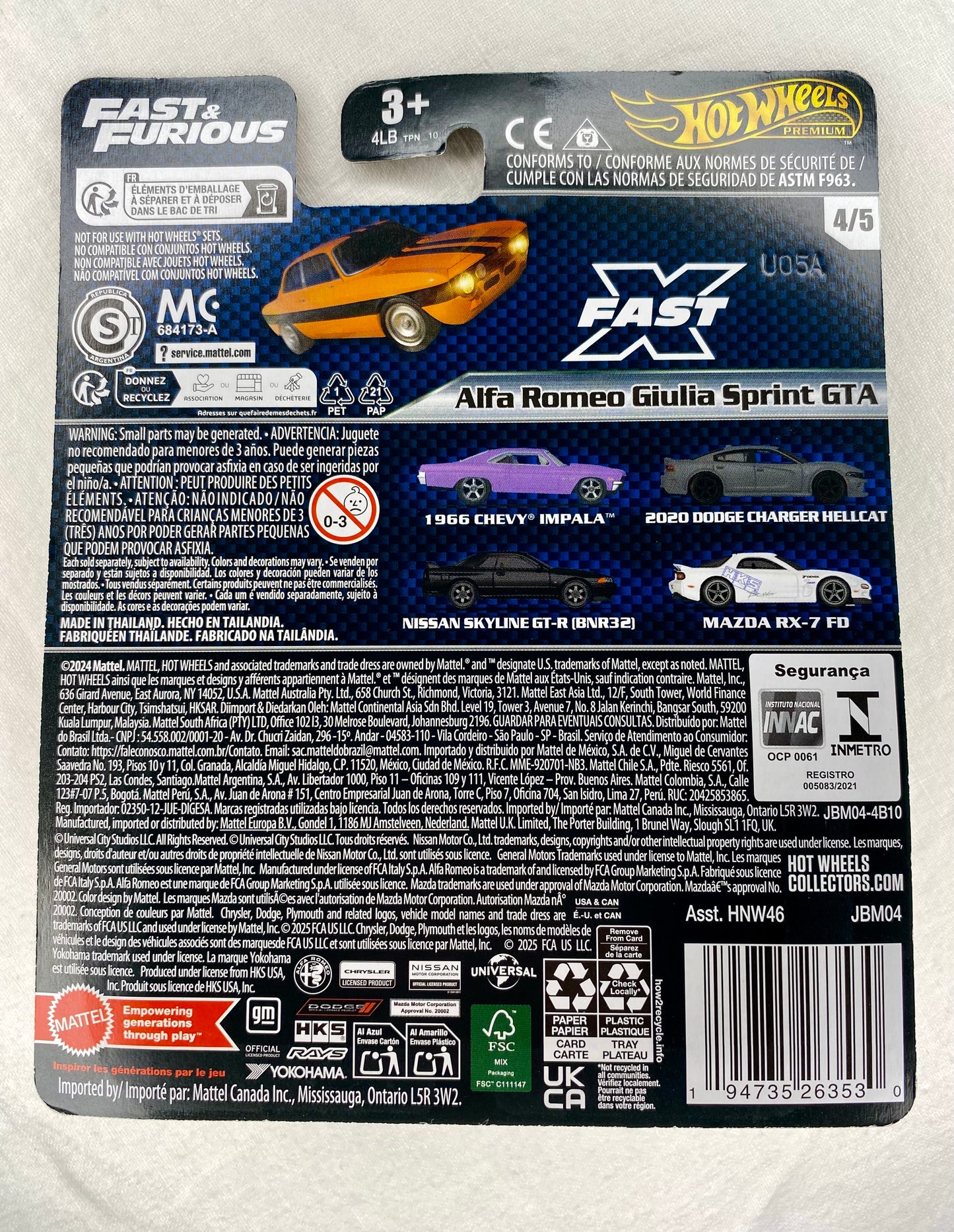 Hot Wheels Premium – Fast & Furious Alfa Romeo Giulia Sprint GTA (Real Riders, Metal/Metal)