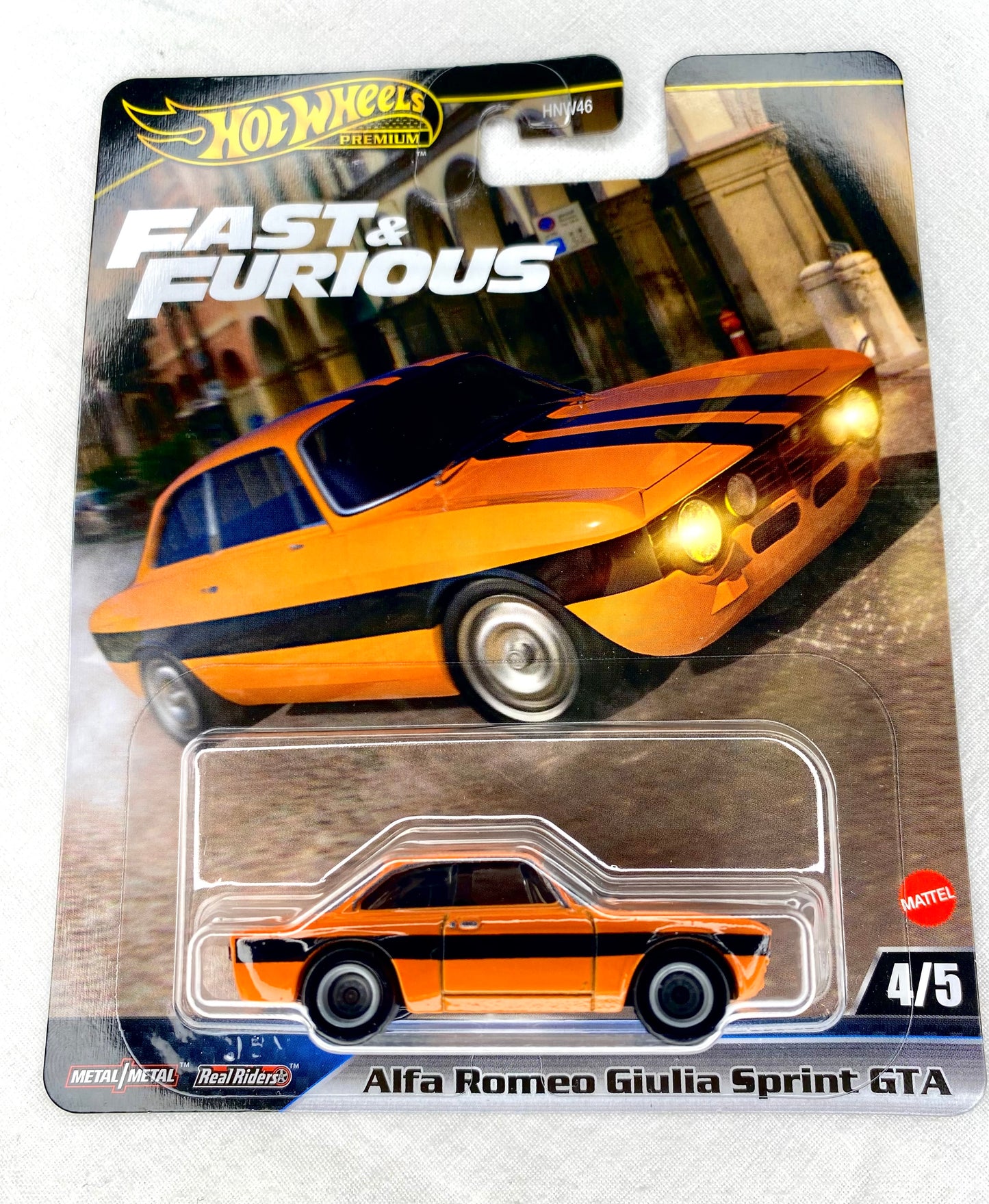 Hot Wheels Premium – Fast & Furious Alfa Romeo Giulia Sprint GTA (Real Riders, Metal/Metal)