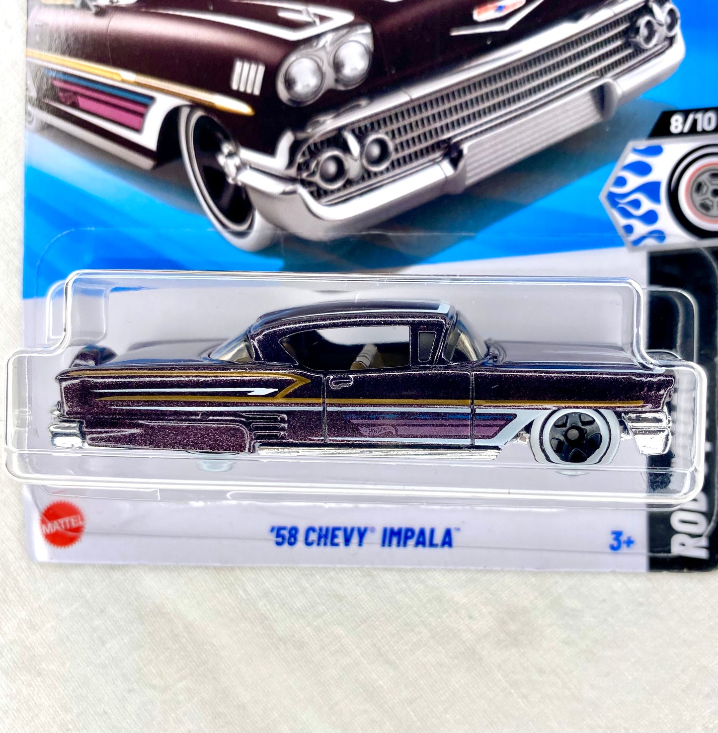 Hot Wheels ’58 Chevy Impala – Rod Squad | Purple Lowrider | 111/250 (2022) Mint Carded