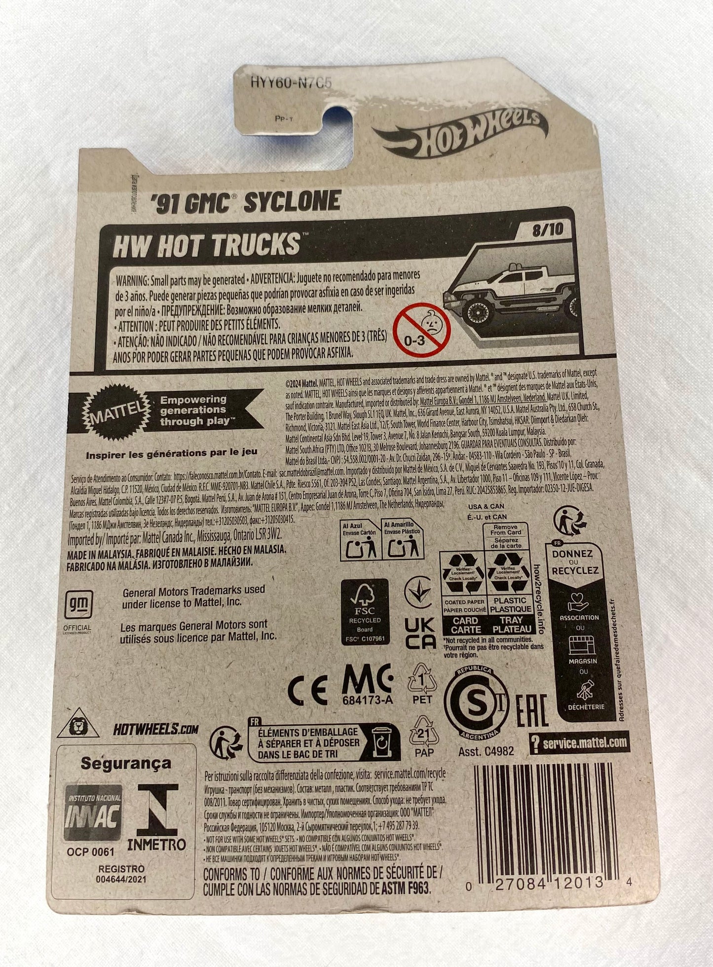 Hot Wheels ’91 GMC Syclone – HW Hot Trucks – 8/10 – Purple/Teal Lightning – Mint on Card