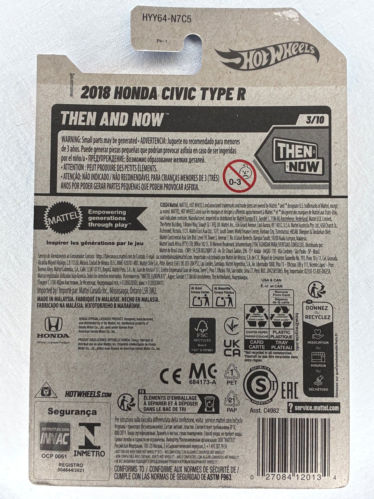 Hot Wheels 2018 Honda Civic Type R – Then and Now | Red #3 Race Livery