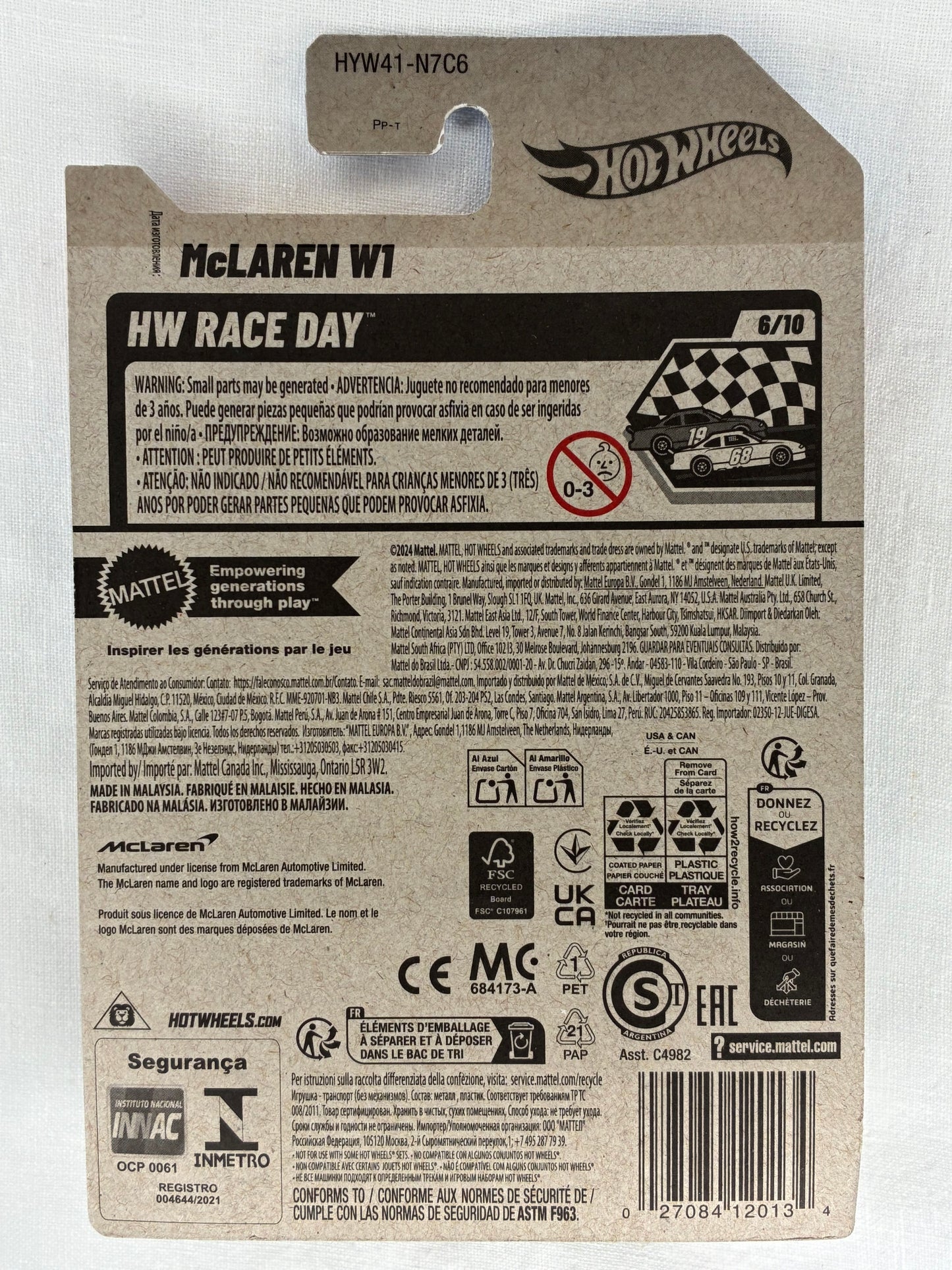 Hot Wheels McLaren W1 – Orange & Black – 2025 HW Race Day 6/10 – Card #142/250 – Mint