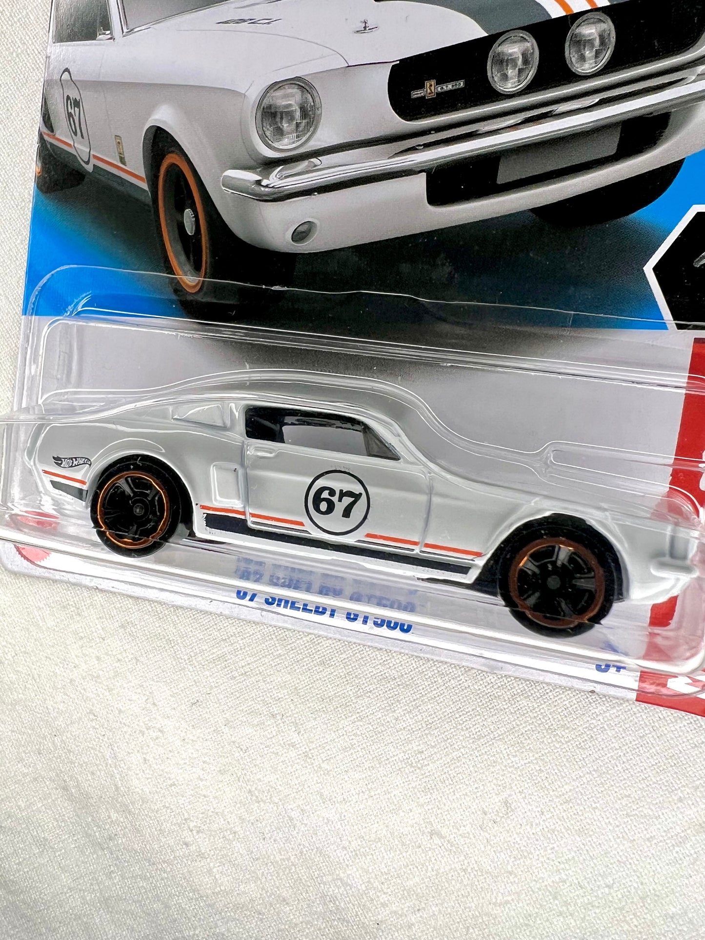 Hot Wheels ’67 Shelby GT500 | White with Red & Black Racing Stripes | Mustang 60th | Mint Card